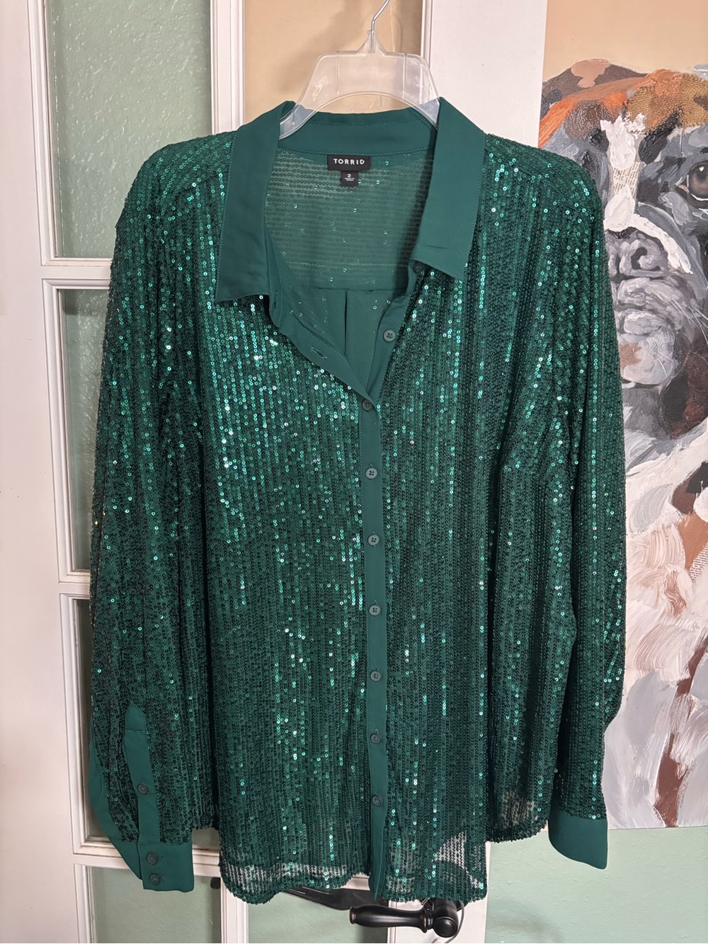 torrid emerald sequin button-down blouse